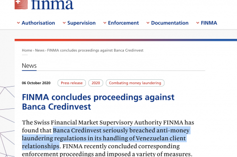 FINMA sanctions Banca Credinvest (DerwickAssociates)