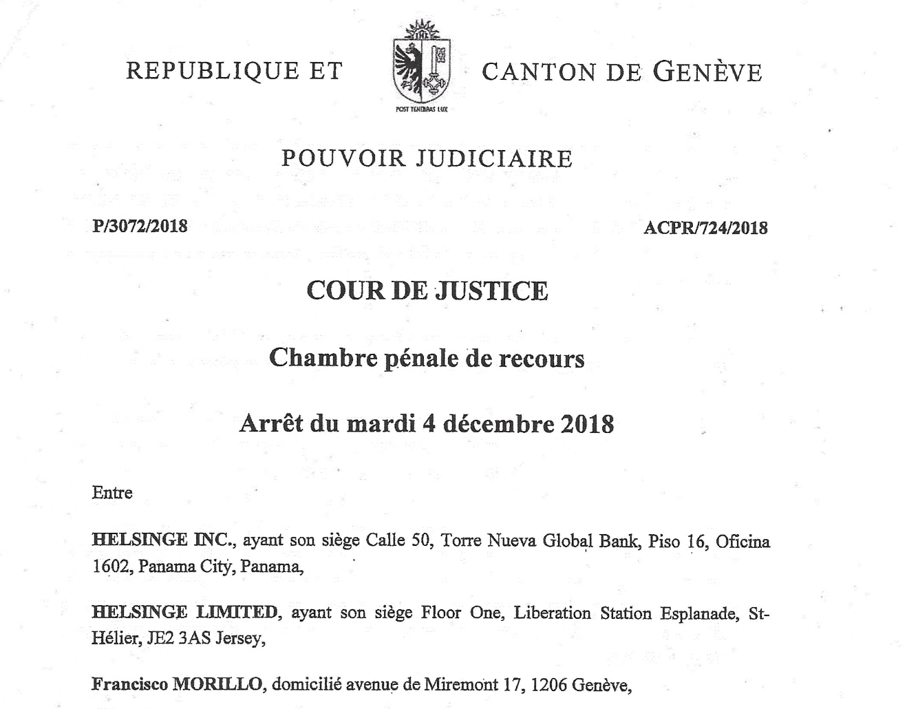 Geneva Canton Court Decision