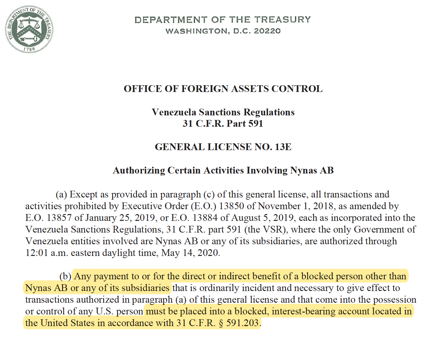 Nynas reorganisation Treasury License