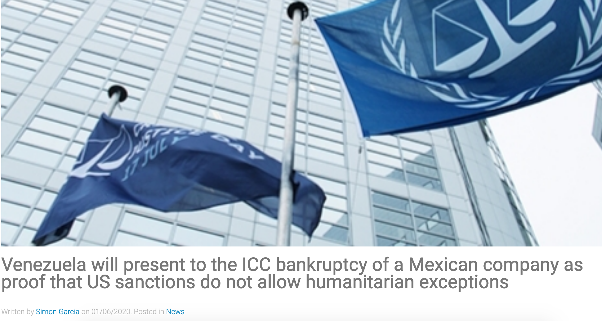 Venezuela will present to the ICC bankruptcy of a Mexican company as proof that US sanctions do not allow humanitarian exceptions