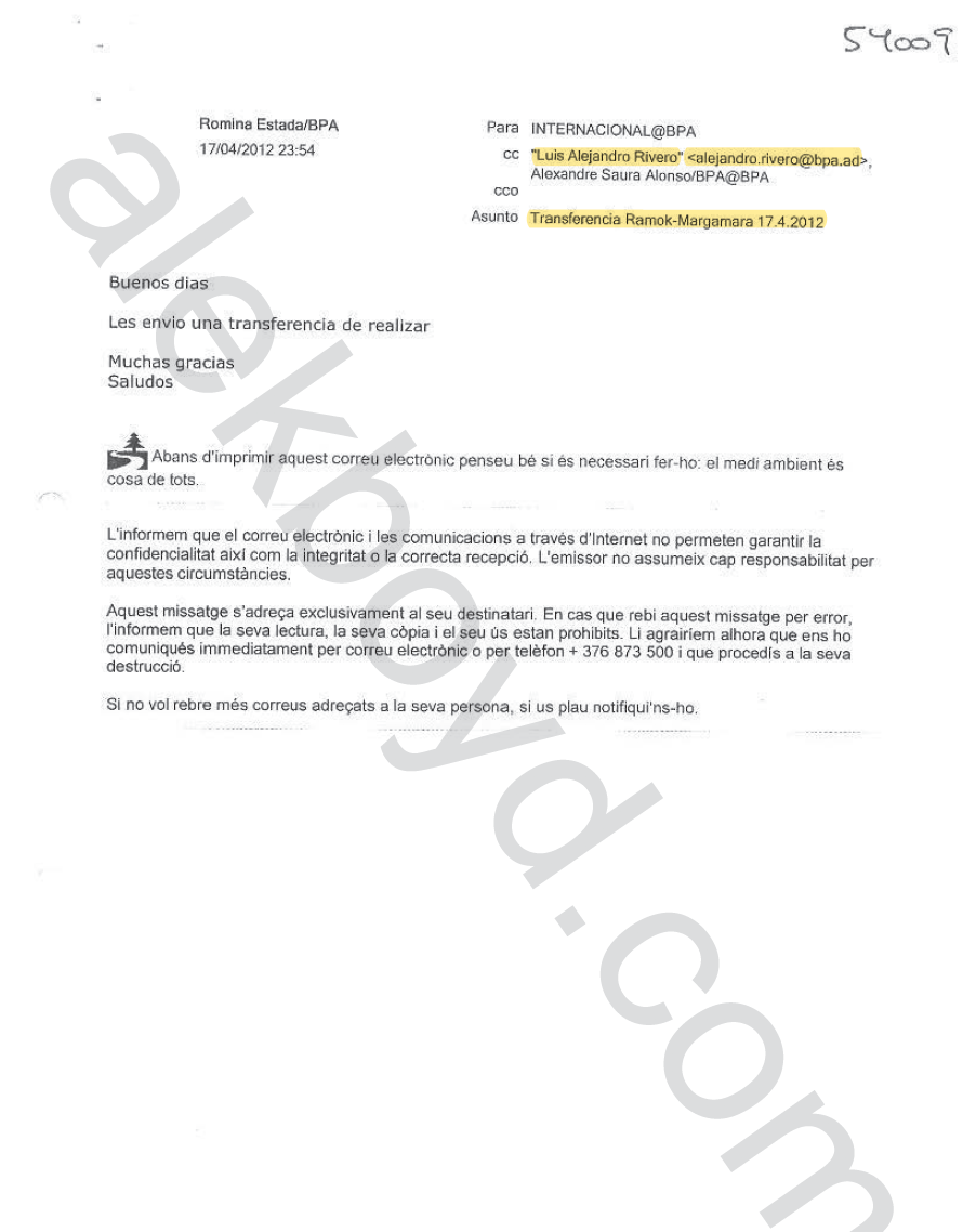 Nervis Villalobos's proxy had Banca Privada d'Andorra email account.