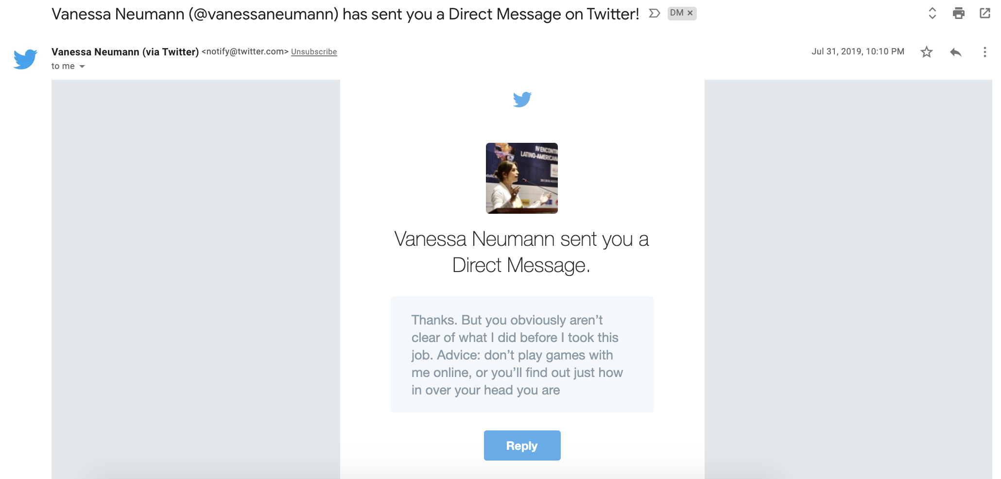 Vanessa Neumann threat.