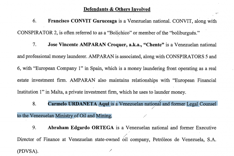 Carmelo Urdaneta Aqui has already been charged for money laundering.
