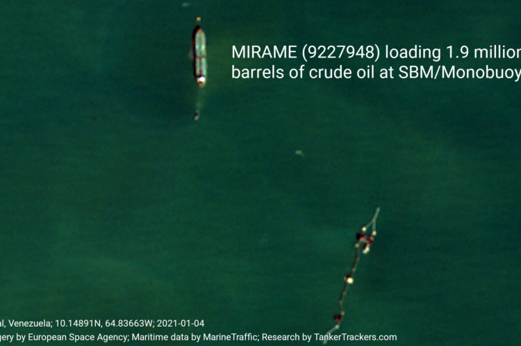 Mirame tanker, loading crude José Terminal 4 January 2021 (TankersTrackers.com)