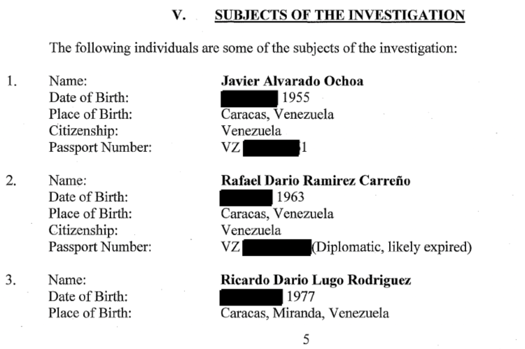 Rafael Ramirez: subject of investigation (Department of Justice).