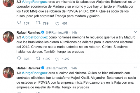 Jorge Rodriguez v Rafael Ramirez: chavista degenerates bitch fight round 1