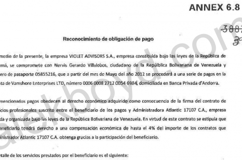 Violet Advisors undertakes to pay bribes to Nervis Villalobos for PDVSA $4.5 billion money laundering deal.